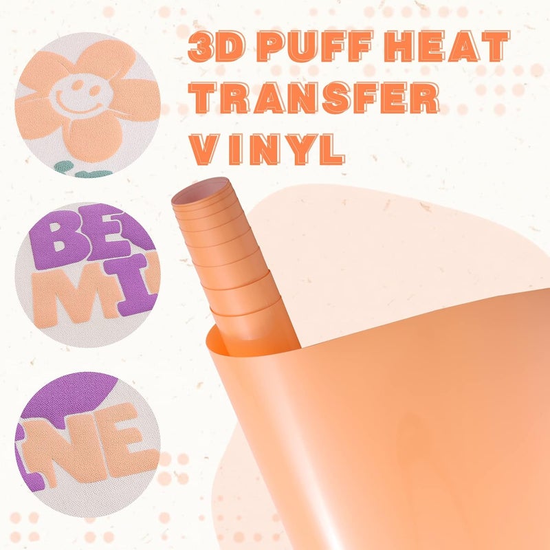 Tintnut Puff Vinyl Heat Transfer - 10inches x 6ft 3D Deep Peach Puff HTV Roll Heat Transfer Vinyl Foaming Colorful Puffy Iron on Vinyl for T-Shirts DIY Compatible with Cricut or Silhoutte Cameo - Image 3